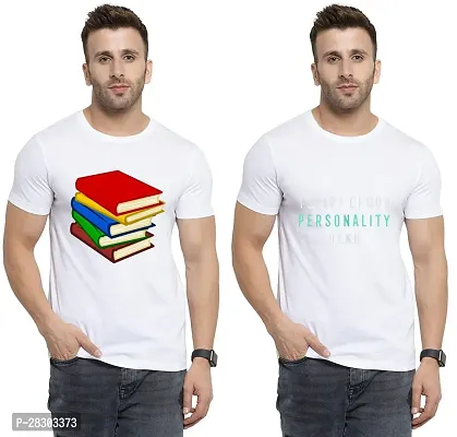 Reliable White Polycotton Printed Round Neck Tees For Men Pack Of 2-thumb0