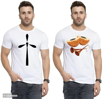 Stylish White Polycotton Half Sleeve Printed Round Neck Tees For Men Pack Of 2-thumb0