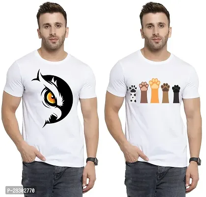 Stylish White Polycotton Half Sleeve Printed Round Neck Tees For Men Pack Of 2