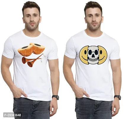 Reliable White Polycotton Printed Round Neck Tees For Men Pack Of 2