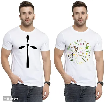 Stylish White Polycotton Half Sleeve Printed Round Neck Tees For Men Pack Of 2