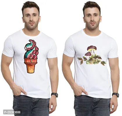 Reliable White Polycotton Printed Round Neck Tees For Men Pack Of 2-thumb0