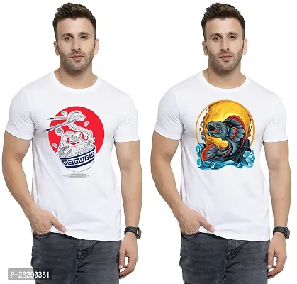 Stylish White Polycotton Half Sleeve Printed Round Neck Tees For Men Pack Of 2-thumb0