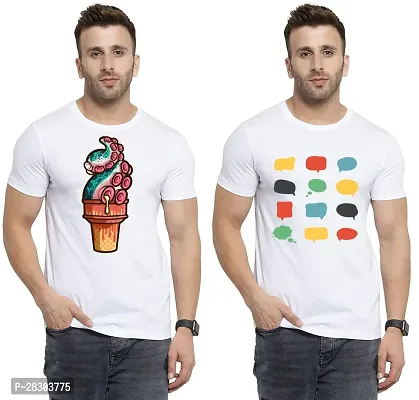 Reliable White Polycotton Printed Round Neck Tees For Men Pack Of 2-thumb0