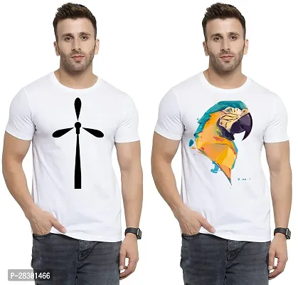 Stylish White Polycotton Half Sleeve Printed Round Neck Tees For Men Pack Of 2-thumb0