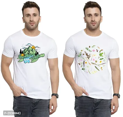 Stylish White Polycotton Half Sleeve Printed Round Neck Tees For Men Pack Of 2