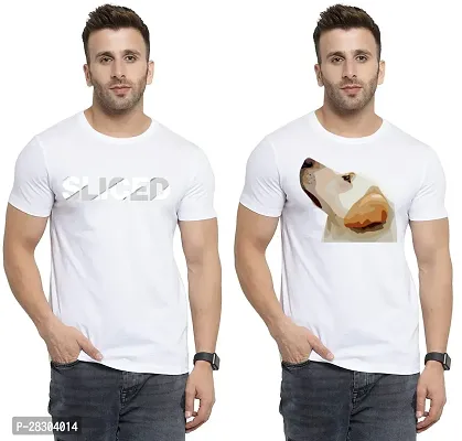 Reliable White Polycotton Printed Round Neck Tees For Men Pack Of 2