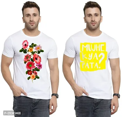 Reliable White Polycotton Printed Round Neck Tees For Men Pack Of 2