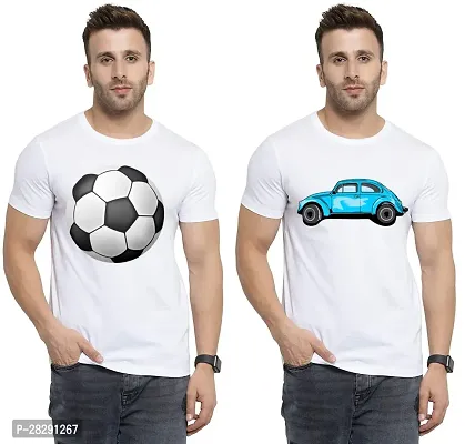 Stylish White Polycotton Half Sleeve Printed Round Neck Tees For Men Pack Of 2-thumb0