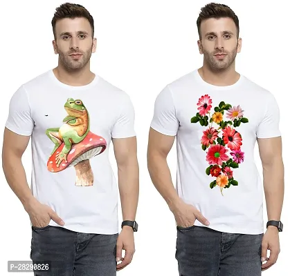 Stylish White Polycotton Half Sleeve Printed Round Neck Tees For Men Pack Of 2-thumb0