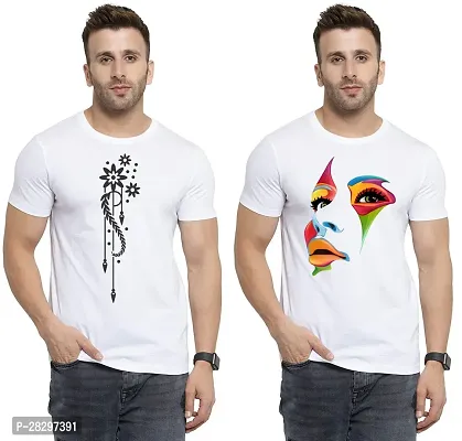 Stylish White Polycotton Printed Round Neck Tees For Men Pack Of 2-thumb0