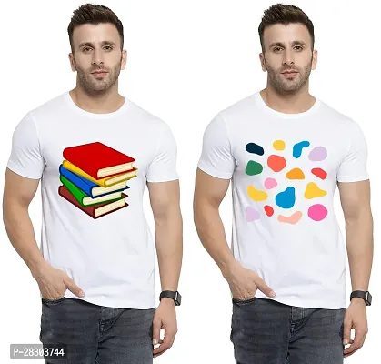 Reliable White Polycotton Printed Round Neck Tees For Men Pack Of 2-thumb0