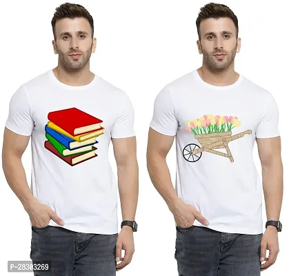 Reliable White Polycotton Printed Round Neck Tees For Men Pack Of 2-thumb0