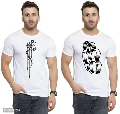 Stylish White Polycotton Printed Round Neck Tees For Men Pack Of 2-thumb0