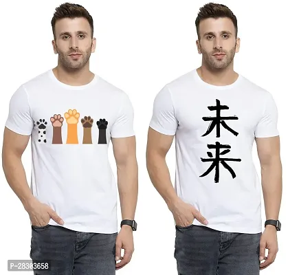 Reliable White Polycotton Printed Round Neck Tees For Men Pack Of 2-thumb0