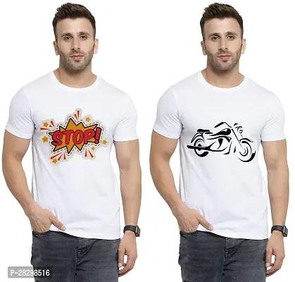 Stylish White Polycotton Printed Round Neck Tees For Men Pack Of 2