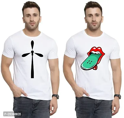 Stylish White Polycotton Half Sleeve Printed Round Neck Tees For Men Pack Of 2-thumb0