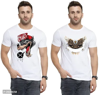 Stylish White Polycotton Half Sleeve Printed Round Neck Tees For Men Pack Of 2-thumb0