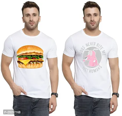 Stylish White Polycotton Half Sleeve Printed Round Neck Tees For Men Pack Of 2