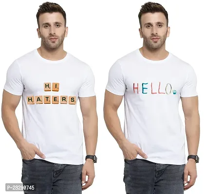 Stylish White Polycotton Half Sleeve Printed Round Neck Tees For Men Pack Of 2-thumb0