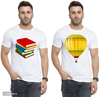 Reliable White Polycotton Printed Round Neck Tees For Men Pack Of 2-thumb0