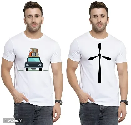 Stylish White Polycotton Printed Round Neck Tees For Men Pack Of 2-thumb0