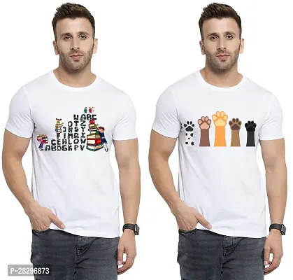 Stylish White Polycotton Printed Round Neck Tees For Men Pack Of 2-thumb0