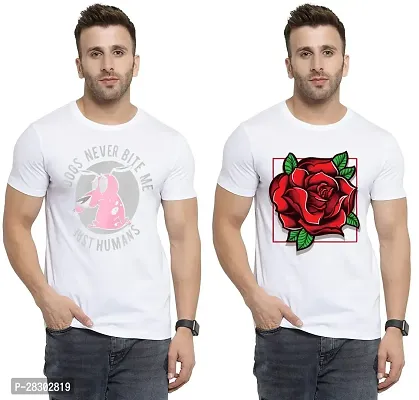 Stylish White Polycotton Half Sleeve Printed Round Neck Tees For Men Pack Of 2-thumb0