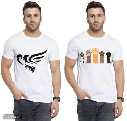 Stylish White Polycotton Half Sleeve Printed Round Neck Tees For Men Pack Of 2