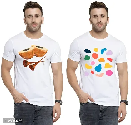 Reliable White Polycotton Printed Round Neck Tees For Men Pack Of 2-thumb0