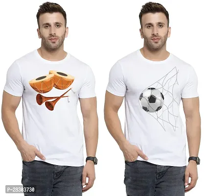 Reliable White Polycotton Printed Round Neck Tees For Men Pack Of 2