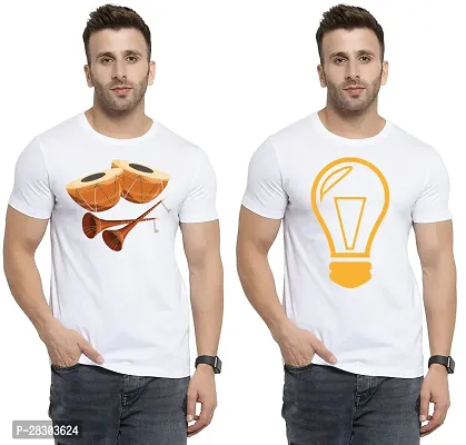 Reliable White Polycotton Printed Round Neck Tees For Men Pack Of 2-thumb0