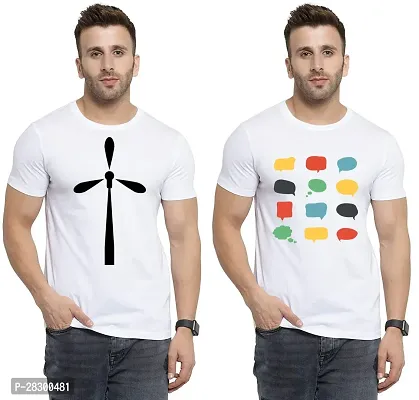 Stylish White Polycotton Half Sleeve Printed Round Neck Tees For Men Pack Of 2