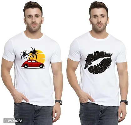 Stylish White Polycotton Printed Round Neck Tees For Men Pack Of 2-thumb0