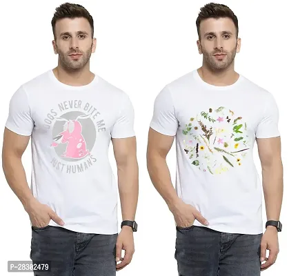 Stylish White Polycotton Half Sleeve Printed Round Neck Tees For Men Pack Of 2-thumb0