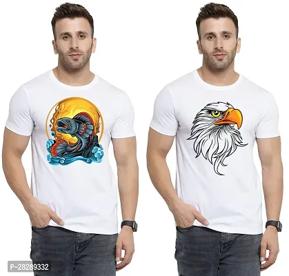 Stylish White Polycotton Half Sleeve Printed Round Neck Tees For Men Pack Of 2-thumb0