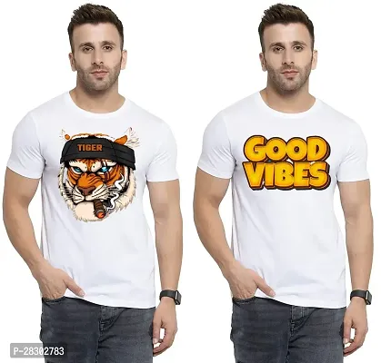 Stylish White Polycotton Half Sleeve Printed Round Neck Tees For Men Pack Of 2-thumb0