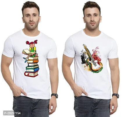 Stylish White Polycotton Printed Round Neck Tees For Men Pack Of 2-thumb0