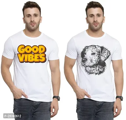 Stylish White Polycotton Half Sleeve Printed Round Neck Tees For Men Pack Of 2-thumb0