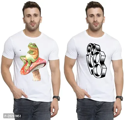 Stylish White Polycotton Half Sleeve Printed Round Neck Tees For Men Pack Of 2-thumb0