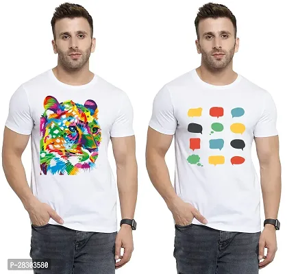 Reliable White Polycotton Printed Round Neck Tees For Men Pack Of 2-thumb0