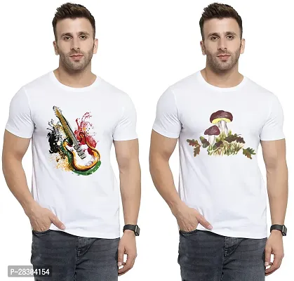 Reliable White Polycotton Printed Round Neck Tees For Men Pack Of 2-thumb0