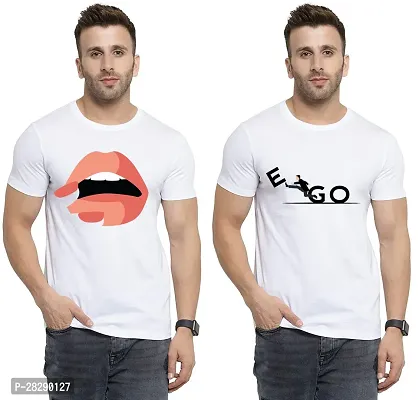 Stylish White Polycotton Half Sleeve Printed Round Neck Tees For Men Pack Of 2-thumb0