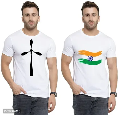 Stylish White Polycotton Half Sleeve Printed Round Neck Tees For Men Pack Of 2-thumb0