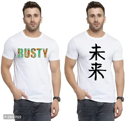 Stylish White Polycotton Half Sleeve Printed Round Neck Tees For Men Pack Of 2-thumb0