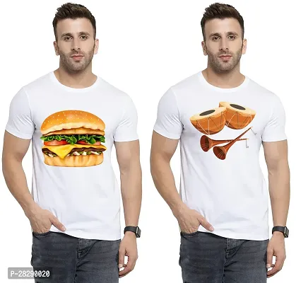 Stylish White Polycotton Half Sleeve Printed Round Neck Tees For Men Pack Of 2-thumb0