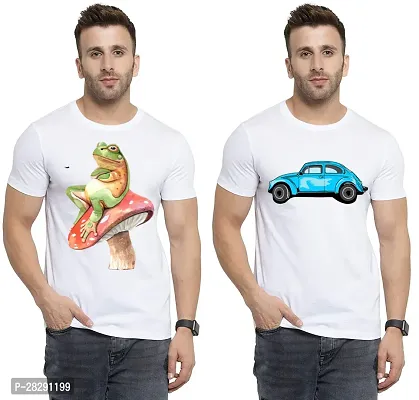 Stylish White Polycotton Half Sleeve Printed Round Neck Tees For Men Pack Of 2-thumb0