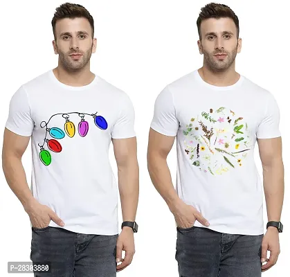 Reliable White Polycotton Printed Round Neck Tees For Men Pack Of 2-thumb0