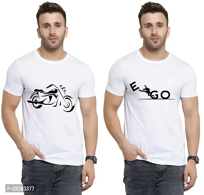 Reliable White Polycotton Printed Round Neck Tees For Men Pack Of 2