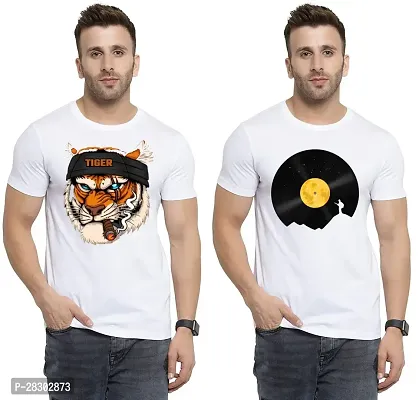 Stylish White Polycotton Half Sleeve Printed Round Neck Tees For Men Pack Of 2-thumb0